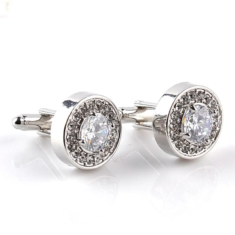 

New Fashion Shiny Rhinestone Men's Cuff for Wedding Party Shirt Round Cufflinks