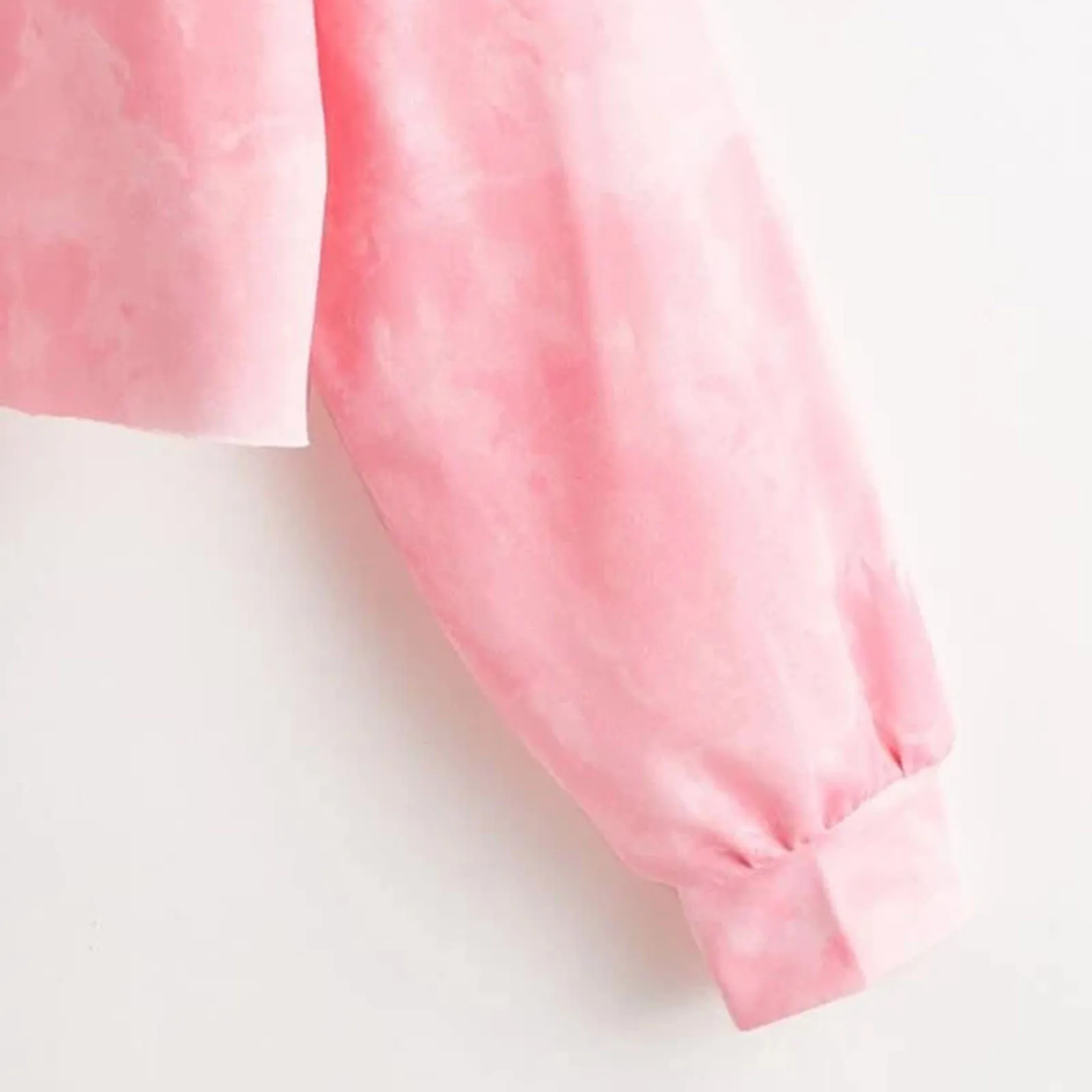 

Short Hooded Shirt New Harajuku Korean Version Long-Sleeved Tie-Dye Print Pullover Tops Student Girl Retro Sun Protection Coat