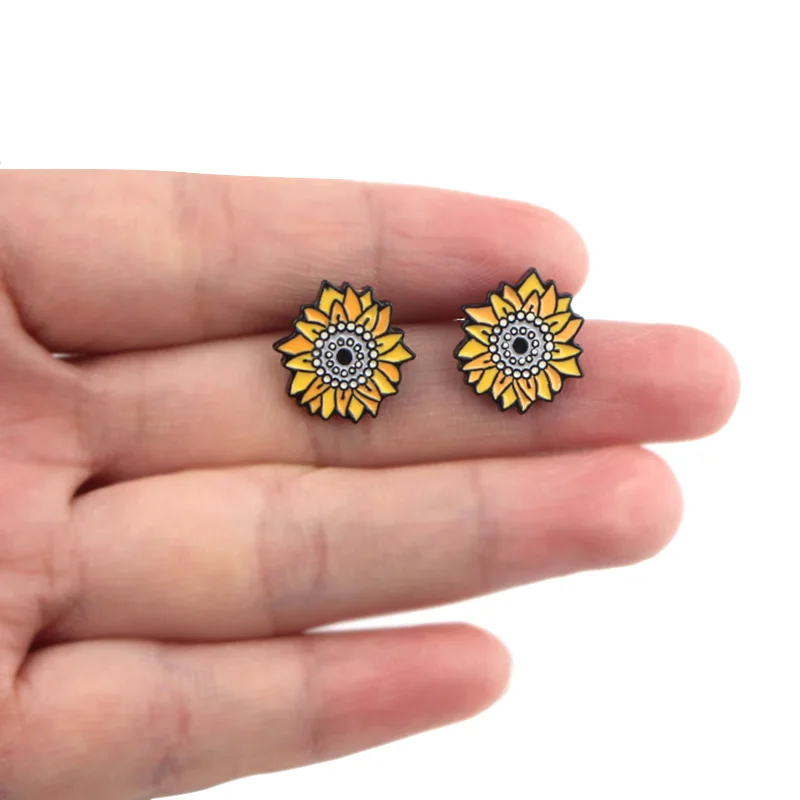 

HJ333 Van Gogh You Are My Sunshine Sunflower Studs Earrings For Womens Enamel Pierce Korea Earrings Jewelry Girls
