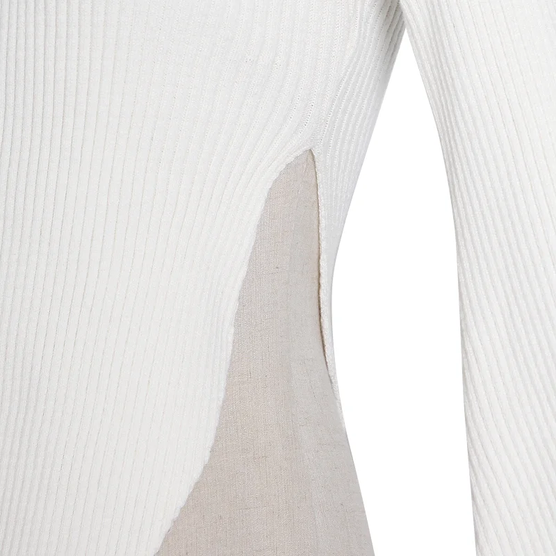 

SISPELL Knitted Slim Women's Two-piece Suit Square Collar Long Sleeve Irregular Hem Top High Waist Skirts For Femael Sets Tide