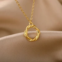 twist round necklace for women stainless steel gold color necklaces punk rock hip hop jewerly christmas gift collares mujer