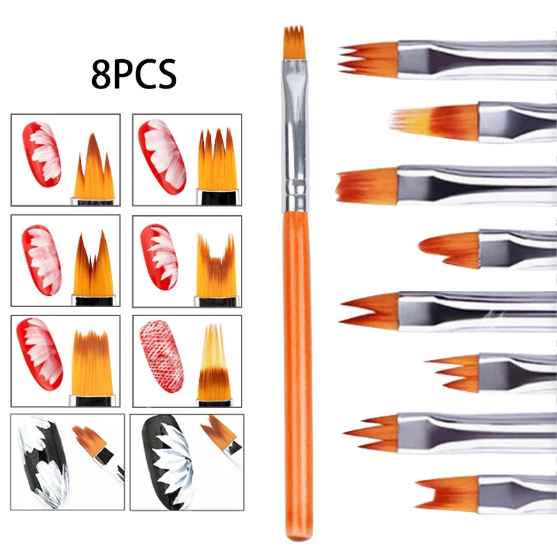 

8pcs Nail Bloom Flower Nail Art Brush Pen Gel UV Nail Painting Flower Drawing Pen MD7