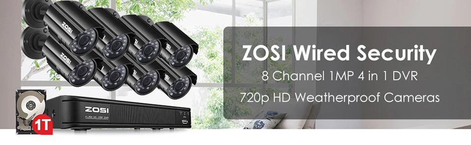 ZOSI 8CH 720P 4 в 1 TVI CVBS AHD CVI камера видеонаблюдения DVR Комплект ночного видения безопасности пули дома набор камер наблюдения Системы