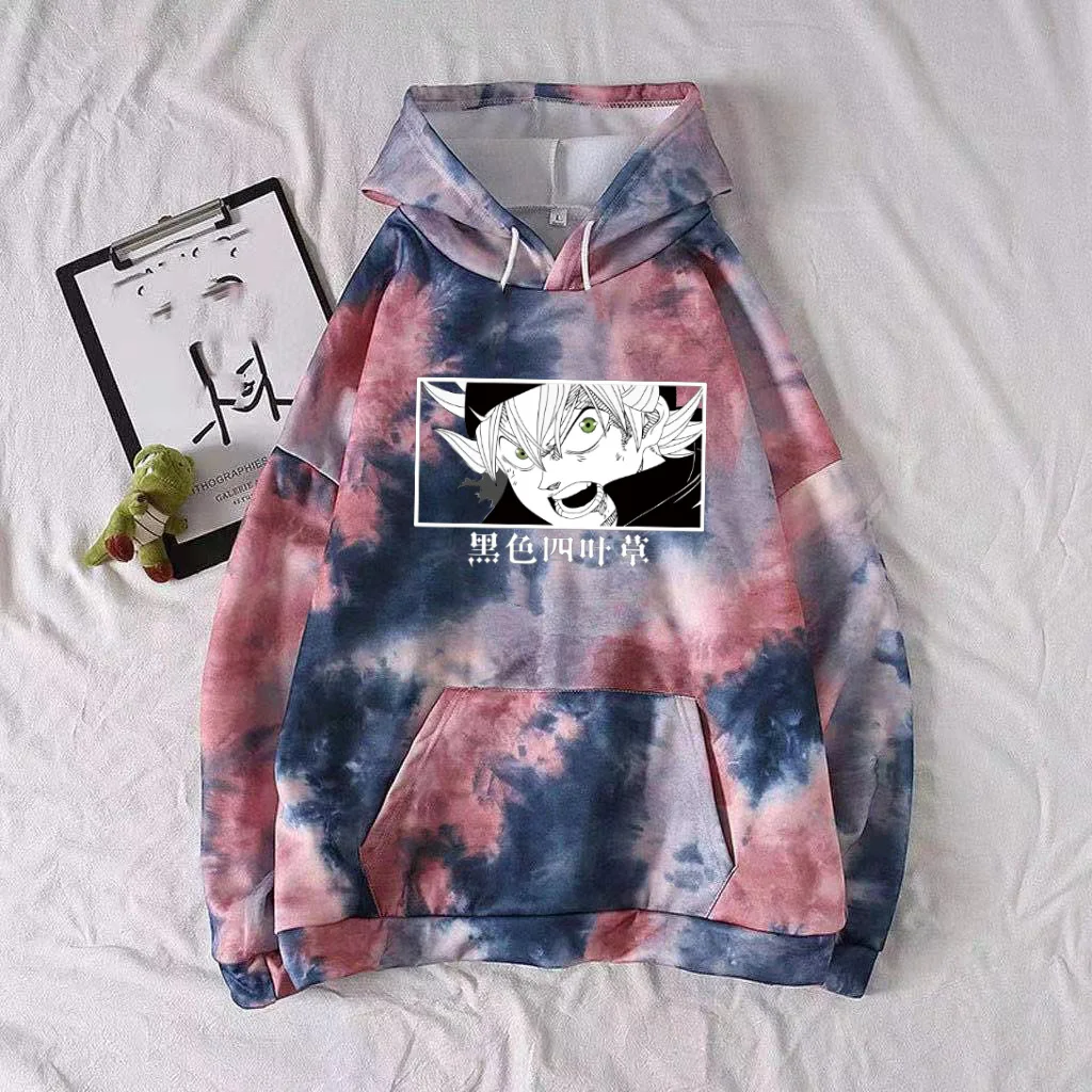 

Hot Anime Hoodie Black Clover Pullovers Tops Long Sleeve Loose Tie-dye Print