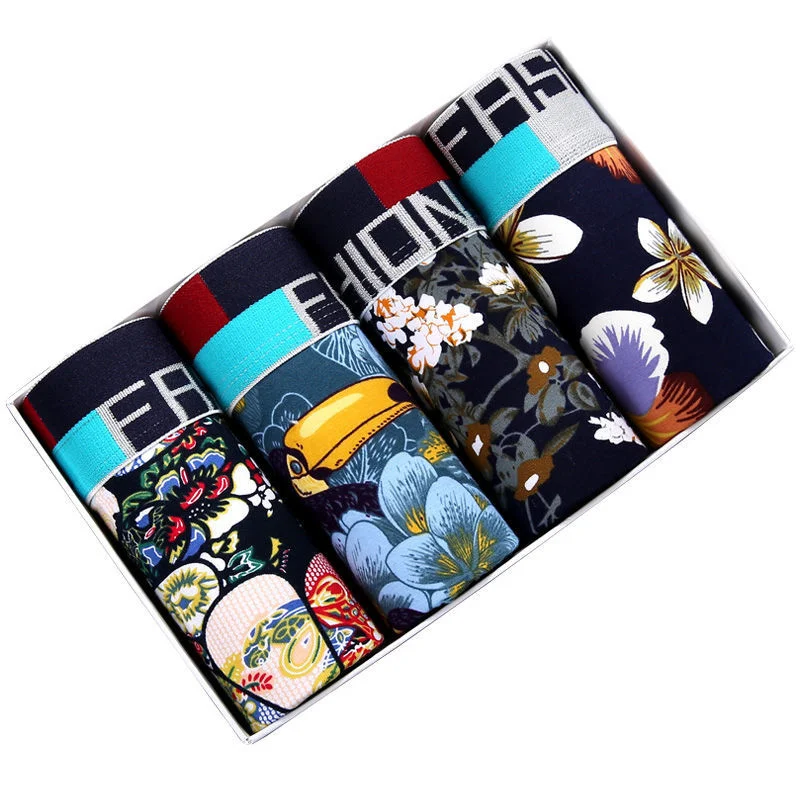 

4Pcs/lot Men Panties Underwear Shorts Boxer Cotton Flower Print Boxers Home Panty Men's Cotton Underpants Boxer Underwear