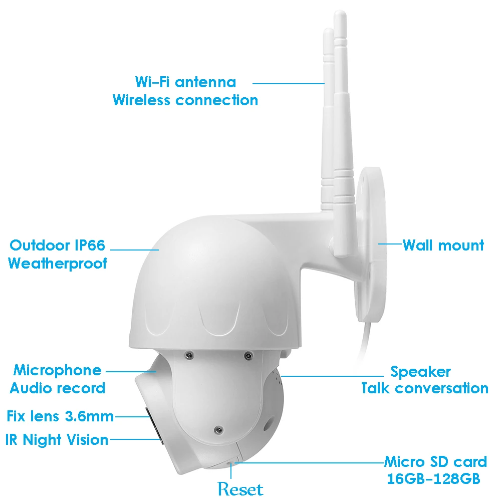 Наружная IP камера с автоматическим слежением ии Wi Fi H.265 P2P беспроводная
