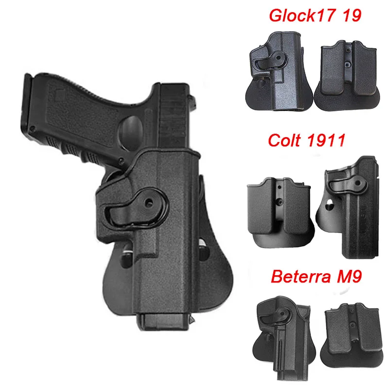 

IMI Tactical Airsoft Gun Holster for Glock 17 19 Colt 1911 Beretta M9 M92 Pistol Holster Hunting Gun Case with Magazine Pouch