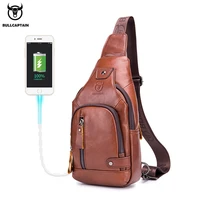 bullcaptain leather mens chest pocket one crossbody bags with usb rechargeable chest bag can be used for 7 9 inch ipai pockets