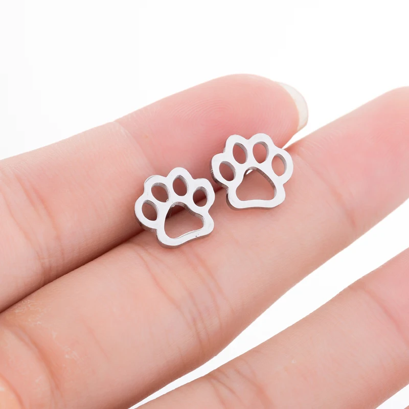 

Lovely Stainless Steel Dog Paw Stud Earrings for Women Girls Everyday Jewelry Fashion Animal Cat Footprint Earings Oorbellen