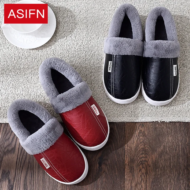 

Pu Warm Slugged Bottom Non Slip Cotton Slippers Women's Winter Indoor Autumn Men's Cotton Shoes Women Shoes Men's Shoes