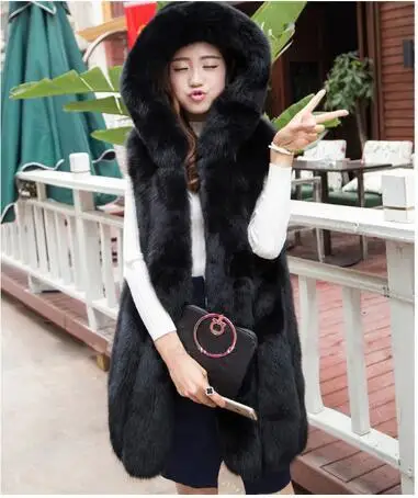 Новинка весны женское меховое пальто с капюшоном жилет из искусственного Меха