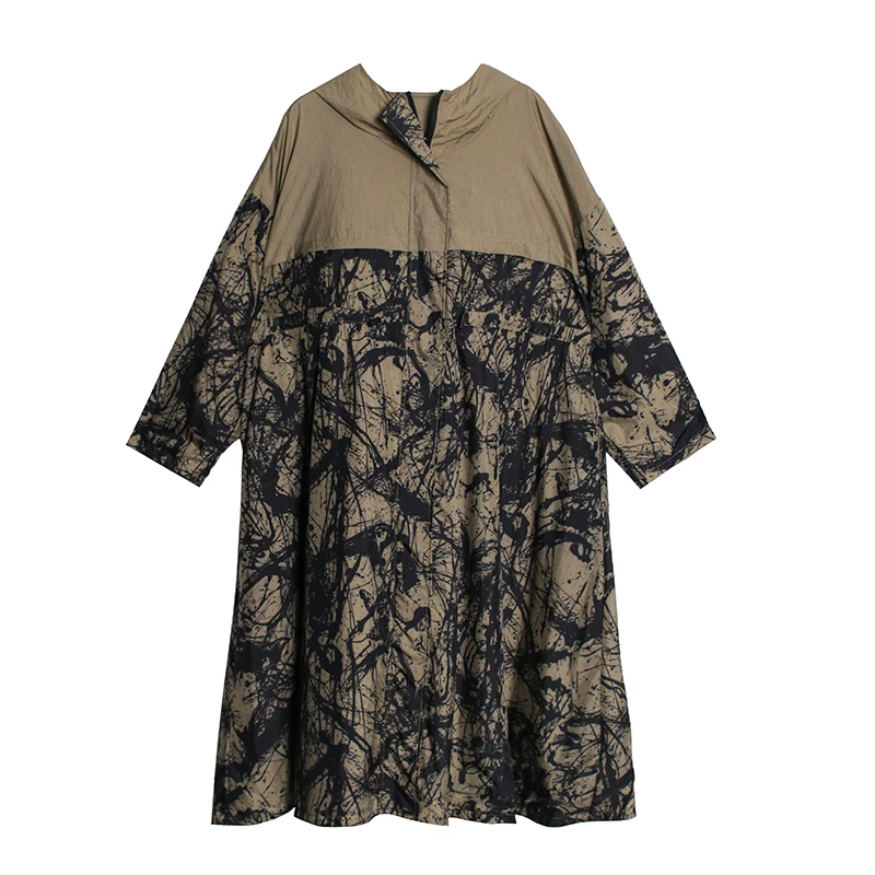 

XUXI Splicing Wearable On Both Sides Long Dress Women Fashion Long-Sleeve Clothes Hooded Casual Autumn 2020 FZ2933