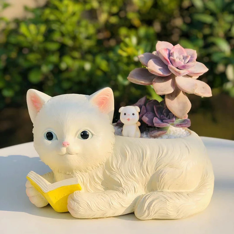 Pastoral Cute Cat Succulent Flower Pot Resin Ornaments Outdoor Garden Lawn Figurines Decoration Park Balcony Accessories Crafts