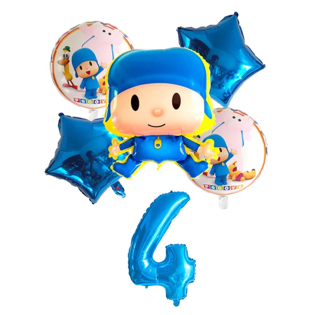 6 шт./партия Pocoyo номер фольги Воздушные шары набор детский душ День Рождения Вечеринка крестины Декор поставки детские игрушечные фигурки из мультфильма globos - Цвет: Золотой