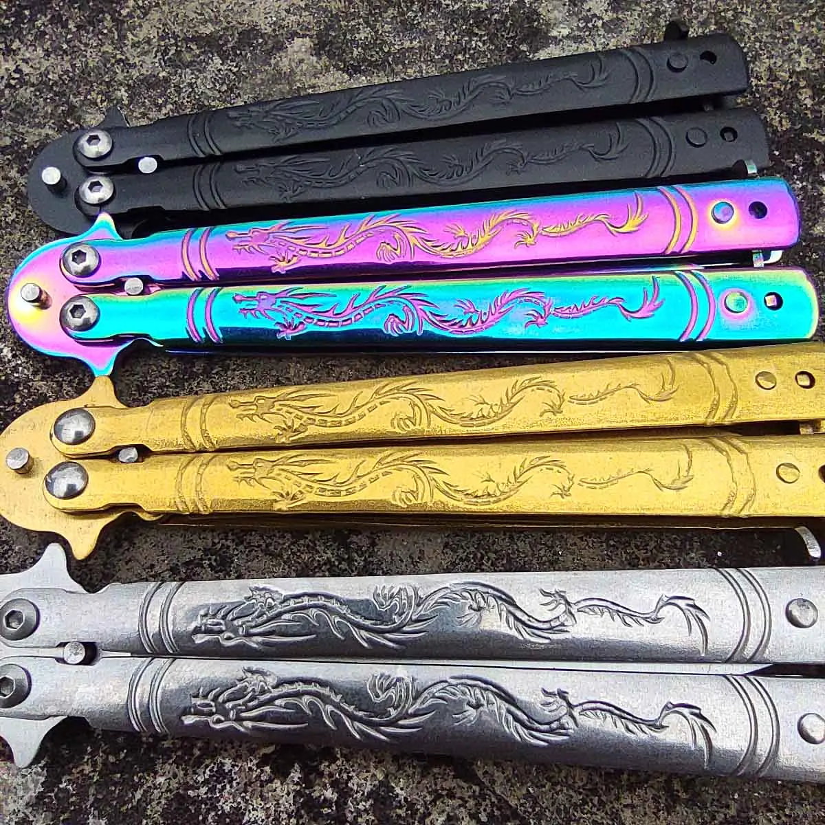 

Butterfly in Knife Fly Dragon Beginner Practice Tool - Trainer Folding Blade Training Knives -Utility EDC Dull Blade 100% Safety