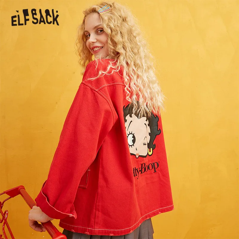 ELFSACK, одноцветное, с вышивкой Бетти, минималистичное Женское пальто, осень, длинный рукав, лента, молния, свободные, повседневные женские куртки