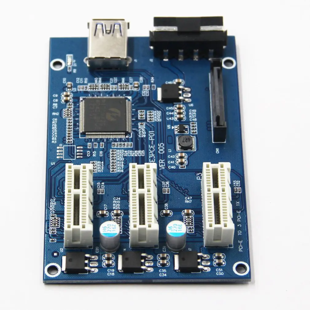 

1 Set PCI-E X1 to 4 PIC Express x16 Expansion Kit 1 to 4 Port PCI Express Switch Multiplier PIC HUB 6 Pin Sata USB Riser Card