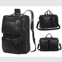 4use fashion cowhide genuine leather mens backpack leather school backpack black rucksack bookbag tote bag large 2015