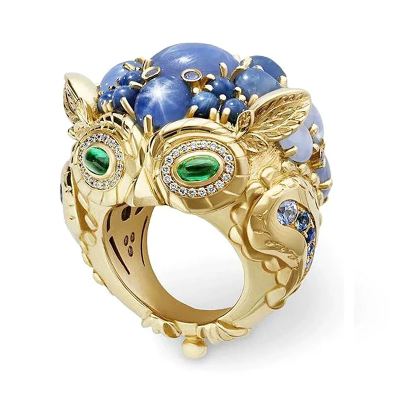 Женское кольцо в стиле панк классическое винтажное обручальное с милой совой