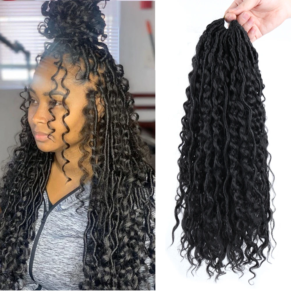 

Long 18inch Wavy River Locs Crochet Braids Hair Synthetic Goddess Locs With Curly Hair Ends Faux Locs Braiding Hair Extensions
