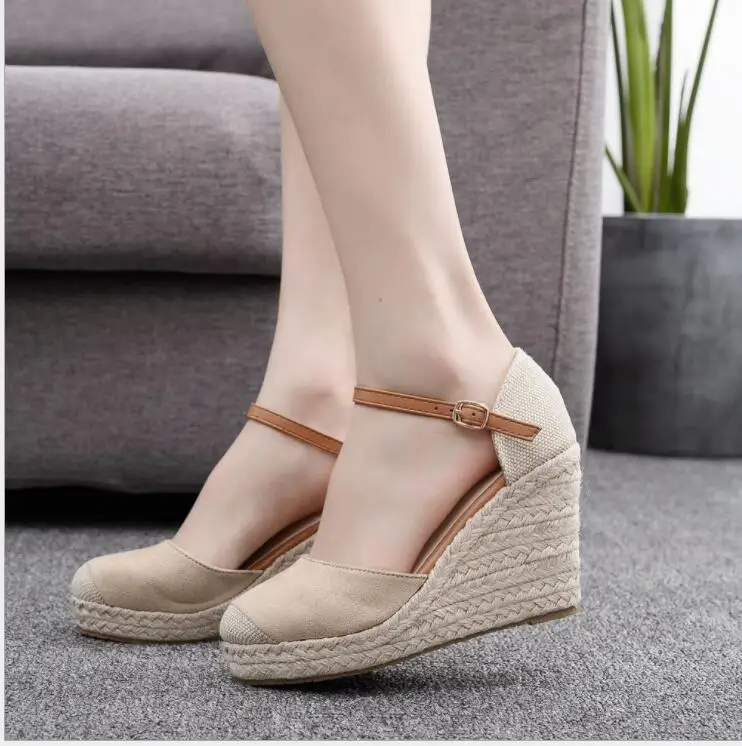 

New Summer Women Slope heelSandals Platform Heels Cross Strap Ankle Peep Toe Beach Party Ladies Shoes Women Sandals Large size