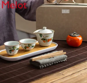 

Ru Kiln Quik Cup One Pot and Two Cups of Japanese Ceramics Complete Kung Fu Tea Set for Two People To Travel and Make Tea.