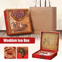 chinese puer tea cabinet ancient square tea leaves cake storage box tea leaves display organizer wooden tea package gift box