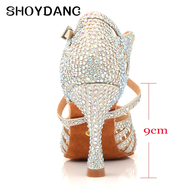 Новинка туфли для латинских танцев женские бальных с серебряными стразами