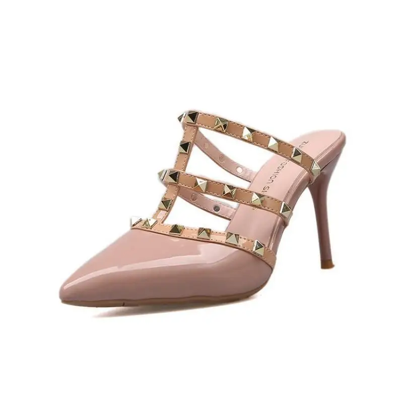 

Vogue Women High Heel Shoes High Heeled Pumps Female Lady Stiletto Heels High Heel Slippers Rivet Design Pointed Toe Shoes