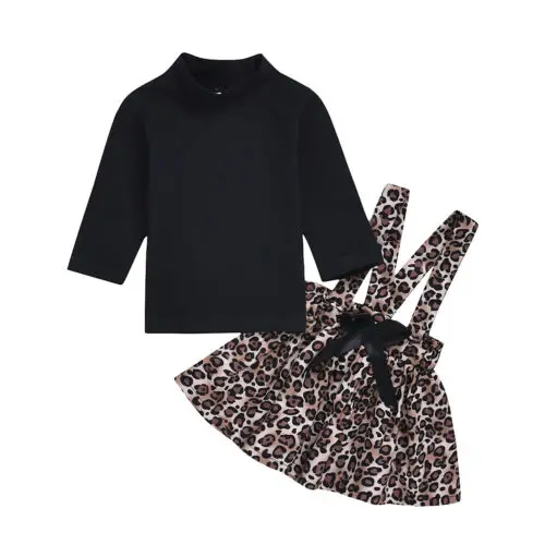 leopard set Комплект одежды для маленьких девочек; От 0 до 4 лет для новорожденных; Детские футболки; топы; юбка; платье; осенне-зимняя одежда; модная одежда для малышей с леопардовым принтом - Цвет: leopard set