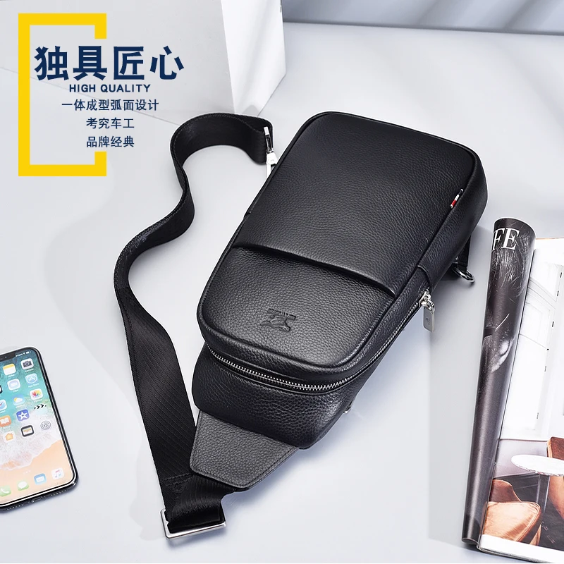 Chest Bag First Layer Cowhide Men's Korean Casual Shoulder Bag Soft Genuine Leather Crossbody Bag Youth Backpack Cross-Body Bag