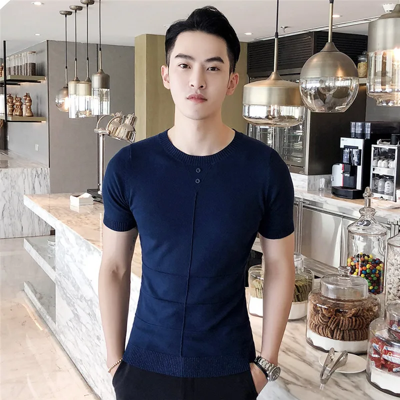 

4019-new men's T-shirt trend summer half sleeve casual youth Korean short sleeve