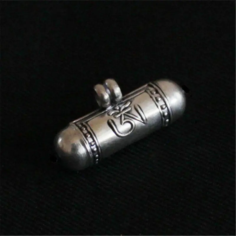 T9040 Tibetan OM Buddha Eye Dorje GAU Lovely Prayer Box Mini Cylinder Amulets Lockets 925 Silver