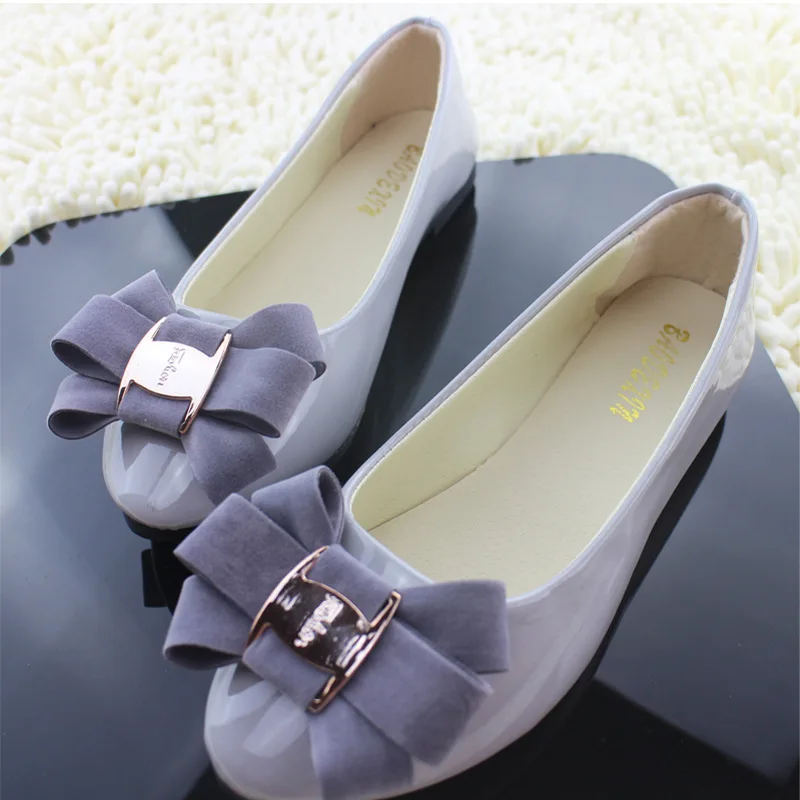 2021 Korean of spring and summer fashion sweet bow patent leather comfortable women's shoes flat large size 42 WSH2347 | Обувь