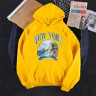 Осенняя Женская Повседневная Толстовка с длинным рукавом и принтом Нью-Йорка, толстовка с капюшоном в стиле Харадзюку, топы с карманами, толстовка, Женская толстовка