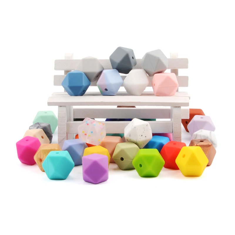 LOFCA-15 cuentas de silicona hexagonales de 17mm para manualidades, colgante para collar de dentici&oacute;n, cuentas de dentici&oacute;n de grado alimenticio-4