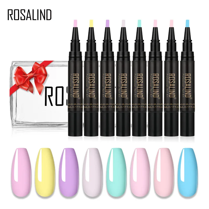 

ROSALIND 5ML Nail Polish Pen Sets Need UV LED Lamp Soak-Off Art Gel Lacquer Base Primer Nails Art Extension For Manicure Kits