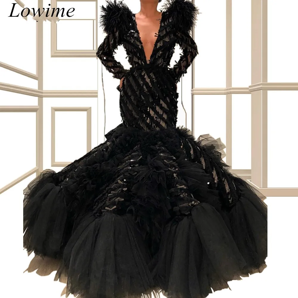 Женское вечернее платье средней длины Черное с глубоким v образным вырезом