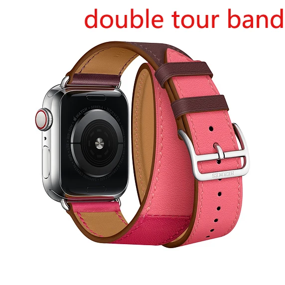 double tour rose red Один тур из натуральной кожи ремешок для наручных часов Apple Watch, версии двойной пряжкой 3/2/1 38 мм 40 мм 42-44 мм, браслет для наручных часов iwatch серии 5 4 - Цвет ремешка: double tour rose red