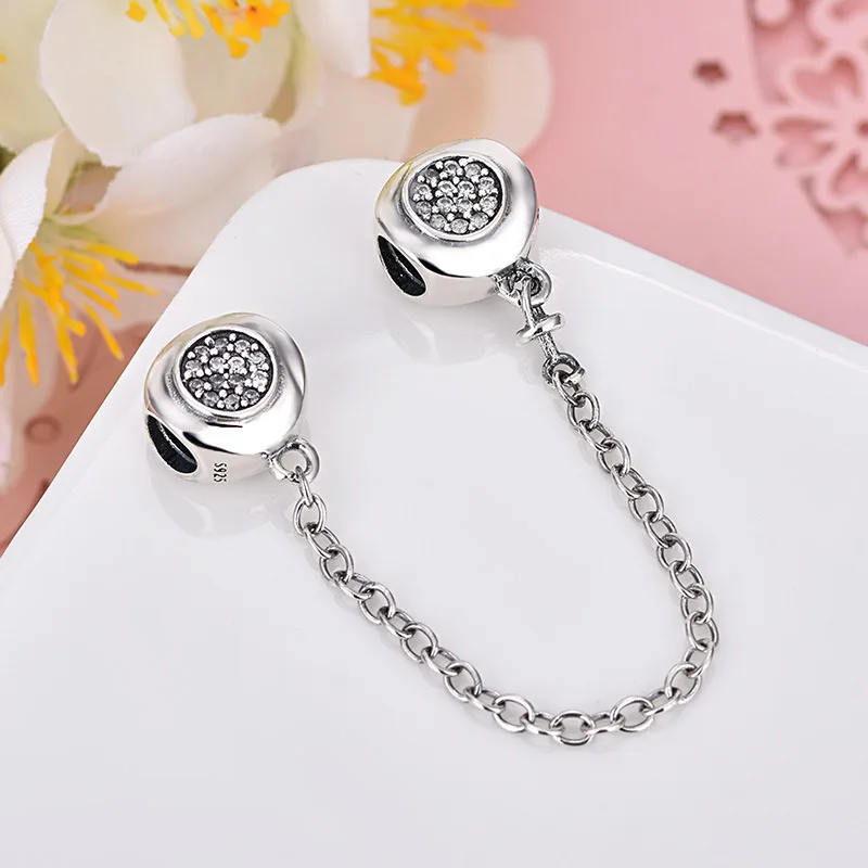 safety Chain Подлинная бусины из стерлингового серебра 925 Подвеска с украшением в виде кристаллов, безопасная цепочка, подвески, подходят для браслетов Pandora, Женские Ювелирные изделия Diy - Цвет: safety Chain