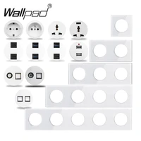 wallpad l6 white crystal glass wall light switch eu french socket usb charger rj45 cat6 modules diy free combination