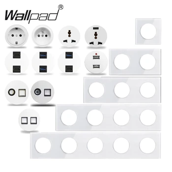 Wallpad L6 White Crystal Glass Wall Light Switch EU French Socket USB ...
