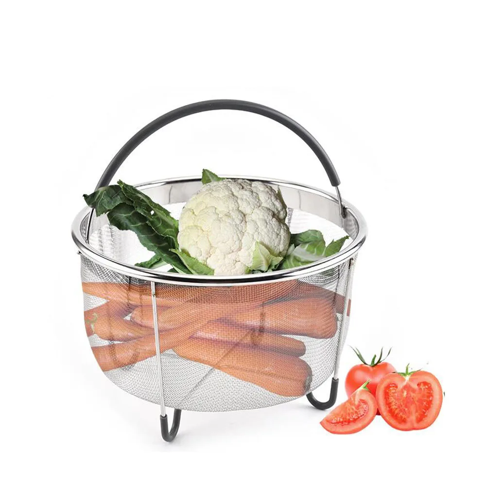 

Multi-Function Fruit Cleaning Basket 304 Stainless Steel Rice Cooking Steam Basket Pressure Cooker With Silicone Handle Anti-sca