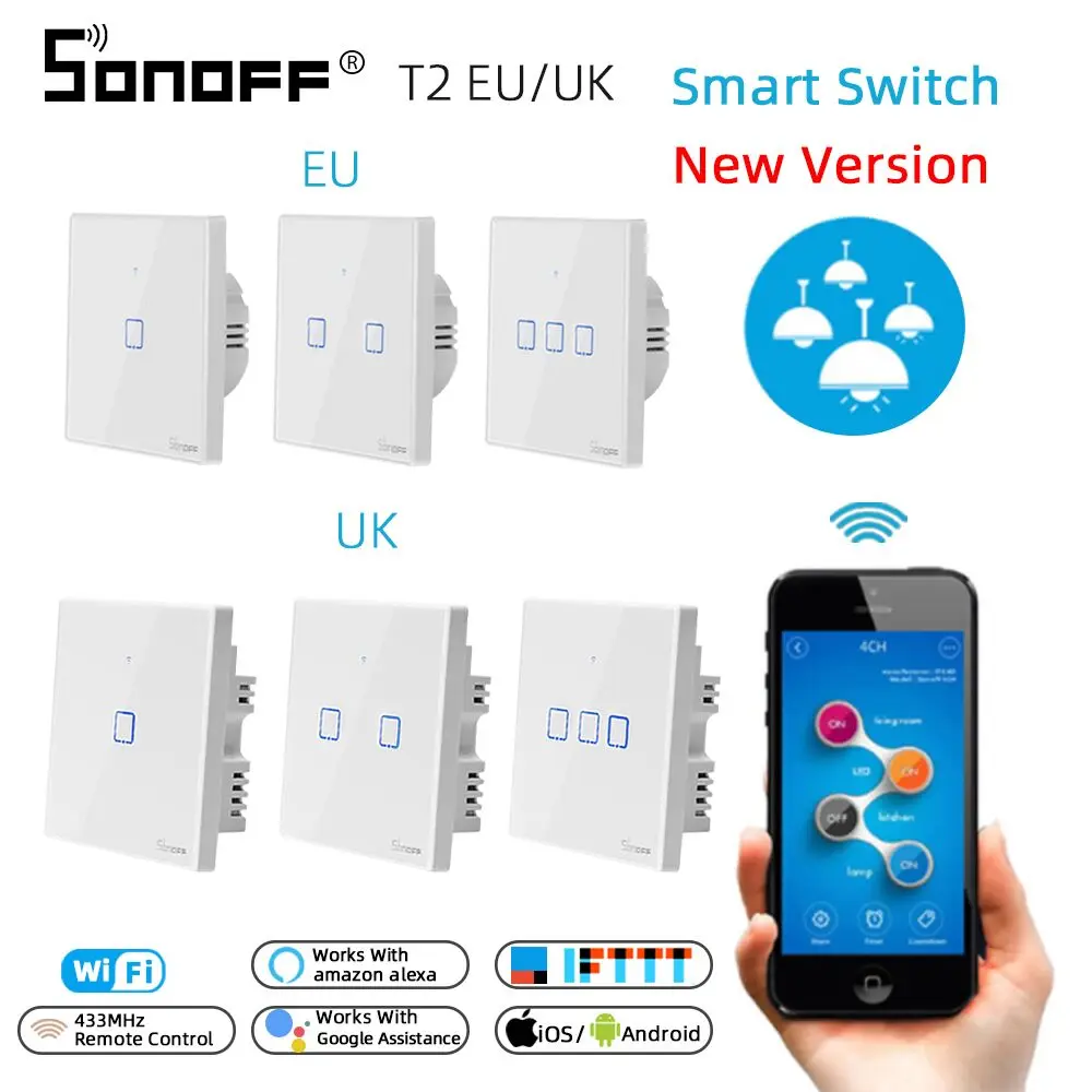 SONOFF T2 ЕС/Великобритания 1/2/3 комплект Wifi настенная панель Выключатель света