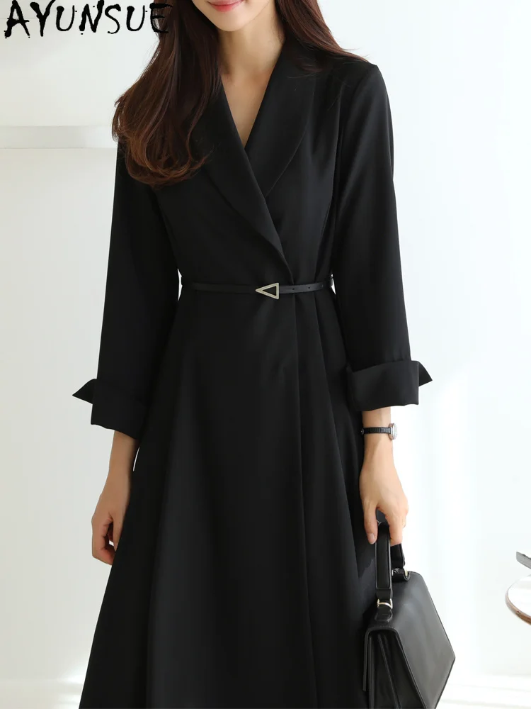 

Woman Black Dress High Waist Autumn Spring Dress Elegant Vintage Long Dresses for Women Clothes Vestidos Formales