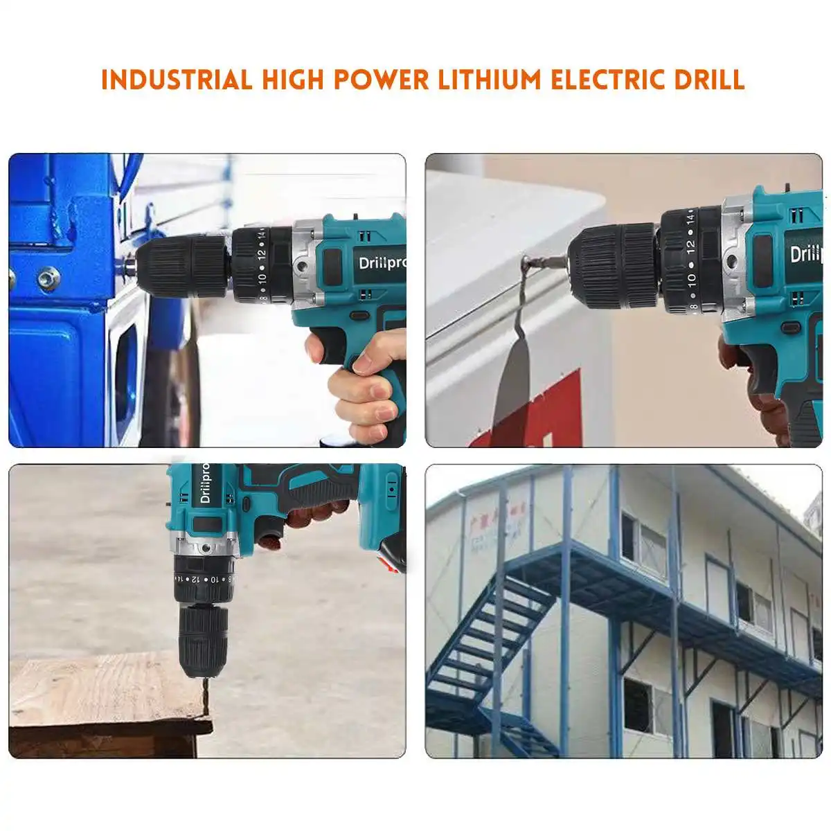 

Drillpro 13mm Electric Drill 90N.m Cordless Screwdrive Hammer Power Tool 2X15000Amh Li Battery for Makita Batterry