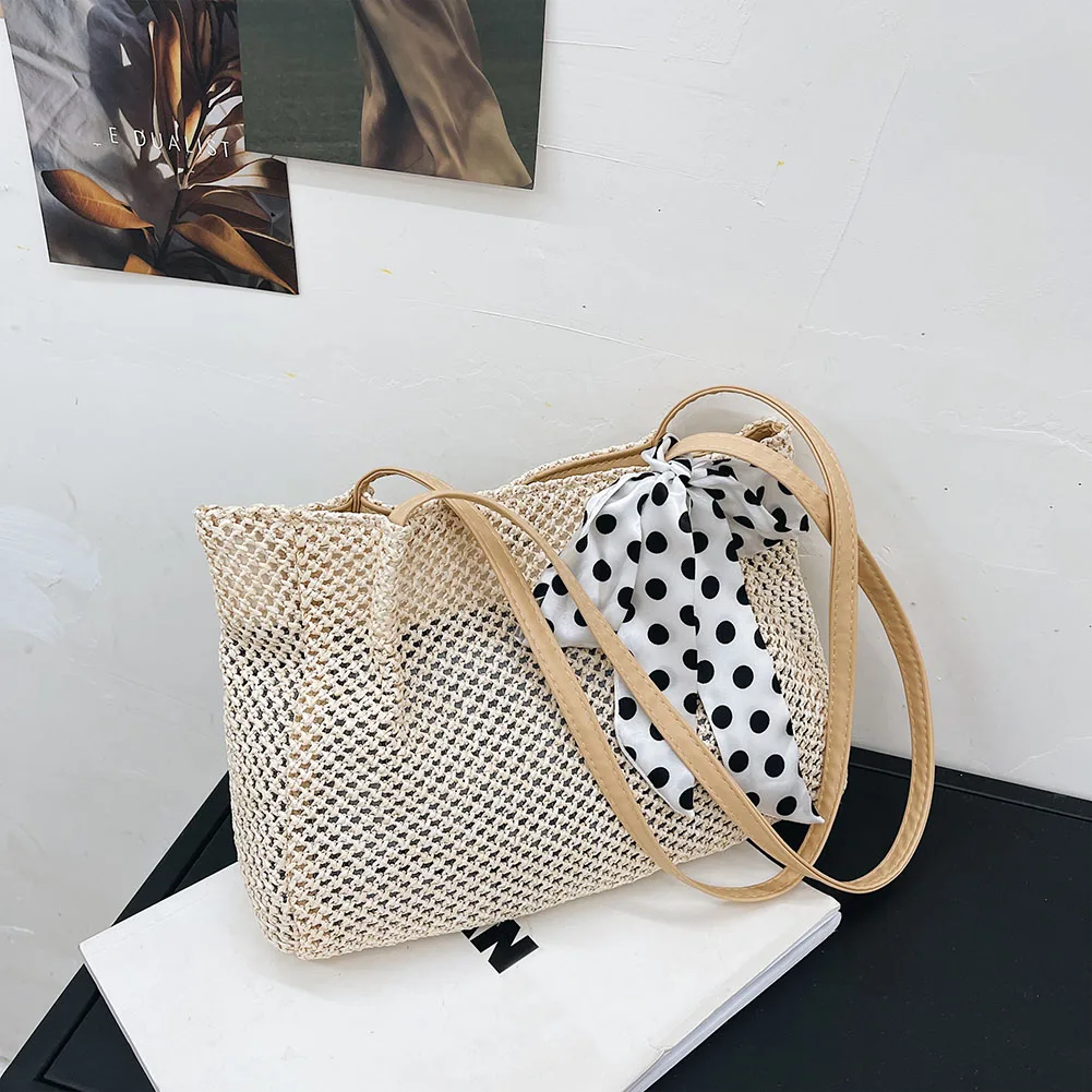 

Модный женский летний тканый шелковый шарф, сумка для покупок на плечо, повседневная женская пляжная сумка для отпуска, вместительная сумка...