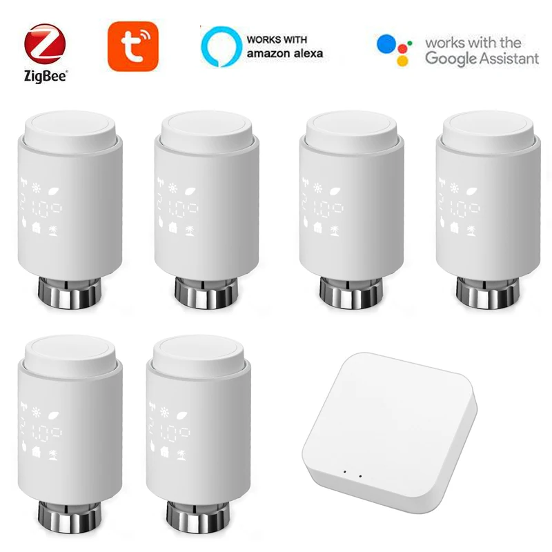 

6pcs Smart Radiator Thermostat Tuya ZigBee Actuator Valve Programmable TRV Temperature Controller Via Alexa Voice Control