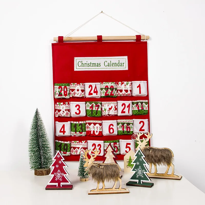 

Новогодний подвесной календарь на 24 дня, красный и белый Санта-Клаус, дизайн, нетканый, Рождественское украшение с обратным отсчетом