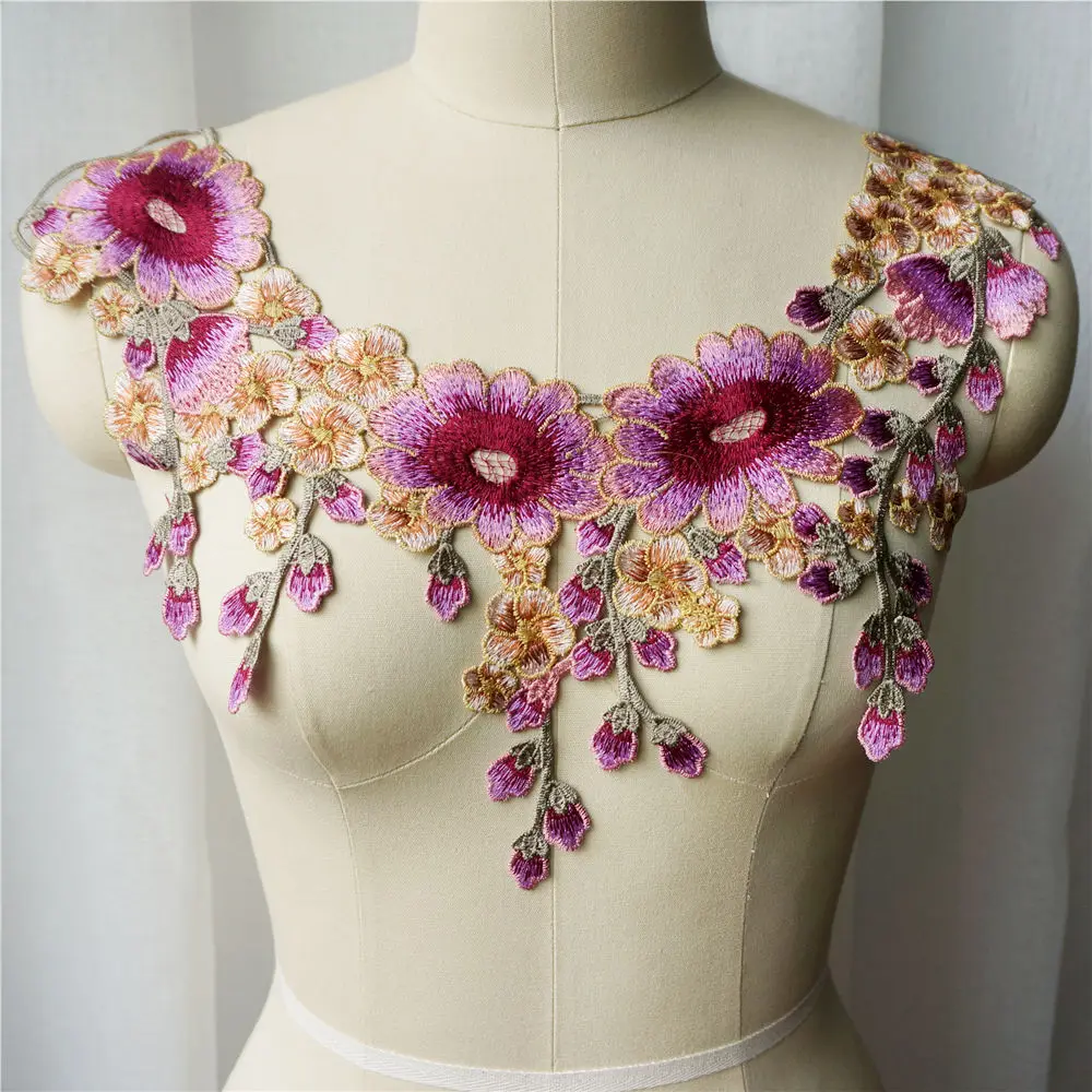 Вышитый цветок красная роза кисточка тканевый воротник цветочный лист